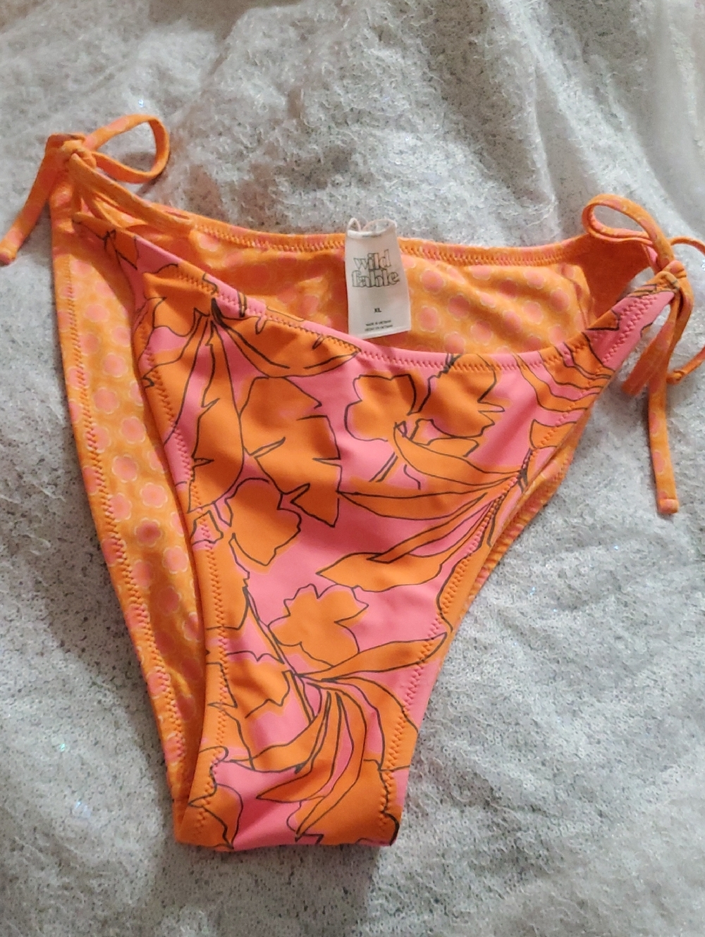 wild fable Orange and Pink Floral Tie-Side Bikini Bottoms - Size XL - Preowned
